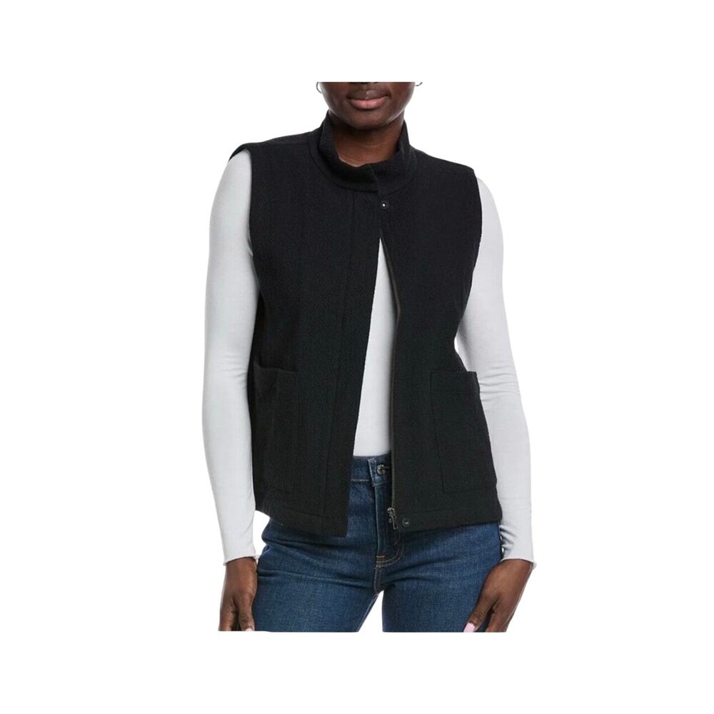 Eileen Fisher Vest Boucle Women Small Black Organic Cotton NWOT